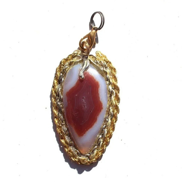 Vintage Gemstone (Agate Stone Geode Crystal) Necklace Pendant Jewelry - Picture 1 of 2
